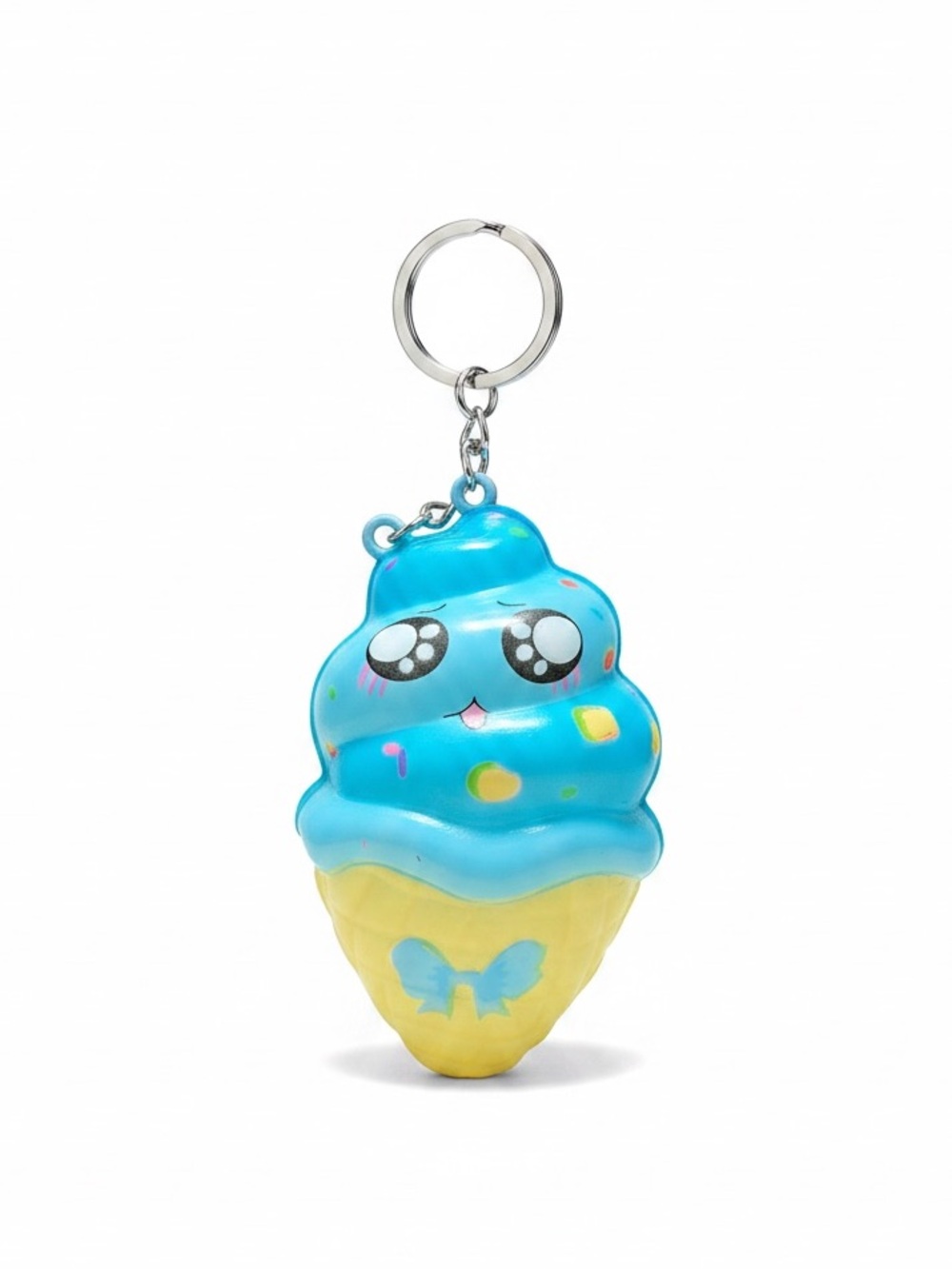 Blue Ice Cream Cone Sprinkles Bow Squishy Toy Best Seller Stress Relief Keychain
